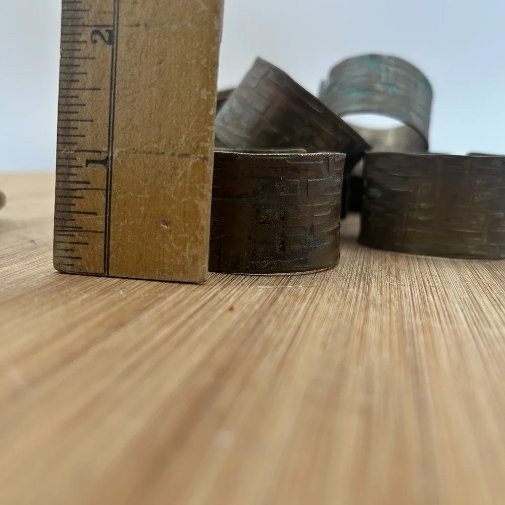 Vintage Copper Set of 6 Embossed Solid Copper‎ Napkin Rings Tooled Rattan